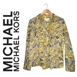 MICHAEL by MICHAEL KORS Yellow Gray Paisley Long Sleeve Button Down Top Shirt L